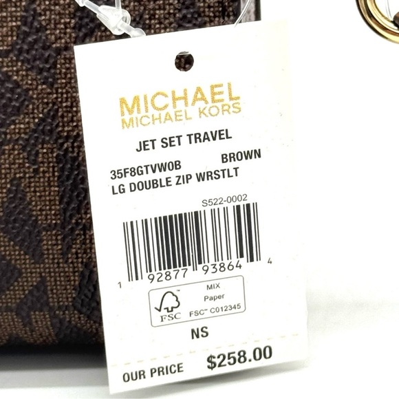 Michael Kors Large Jet Set Travel Double Zip Wallet Brown Signature - Picture 8 of 8